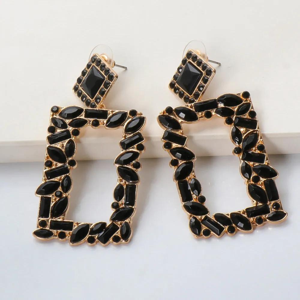 Rectangular Crystal Drop Earrings – Bold and Vibrant Statement Jewelry