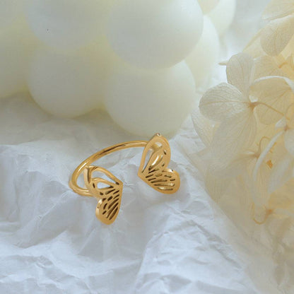 Dainty Adjustable Butterfly Ring – Titanium Steel, Gold or Silver, Whimsical Open Design Jewelry Bubble