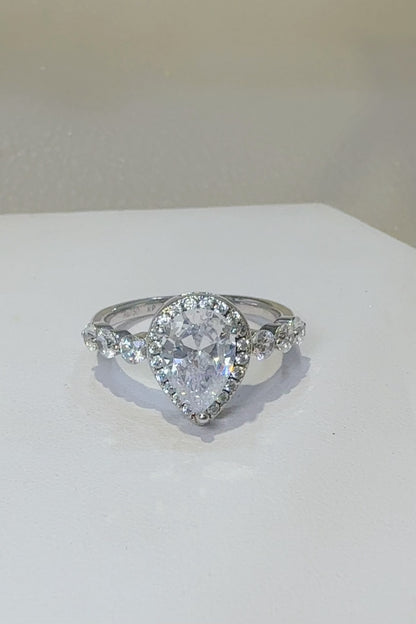 Pear-Shaped Moissanite Sterling Silver Ring Trendsi