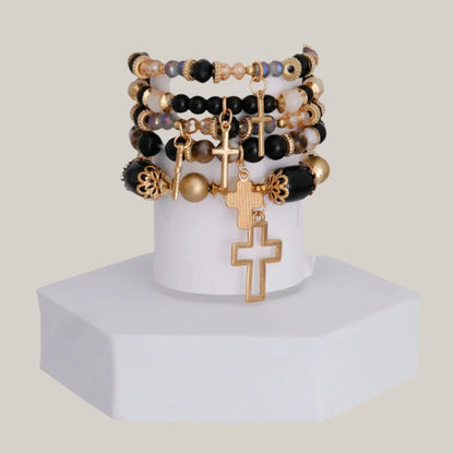 Bohemian Cross Charm Stretch Bracelet Stack