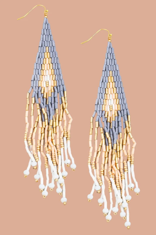 Seed Beaded Fringe Drop Earrings Multicolor Dynamic Style