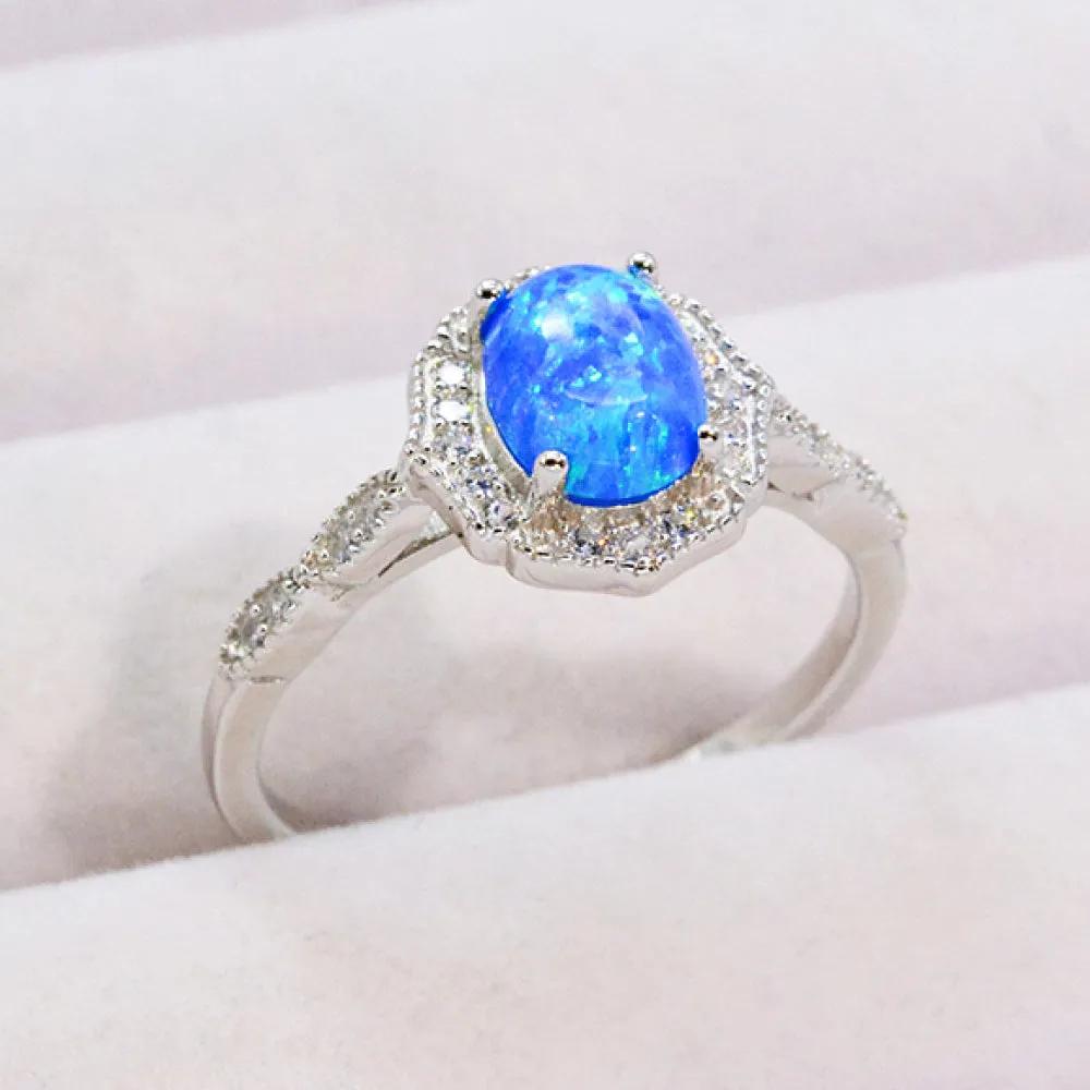 Sterling Silver Platinum-Plated Ring with Australian Opal Centerpiece