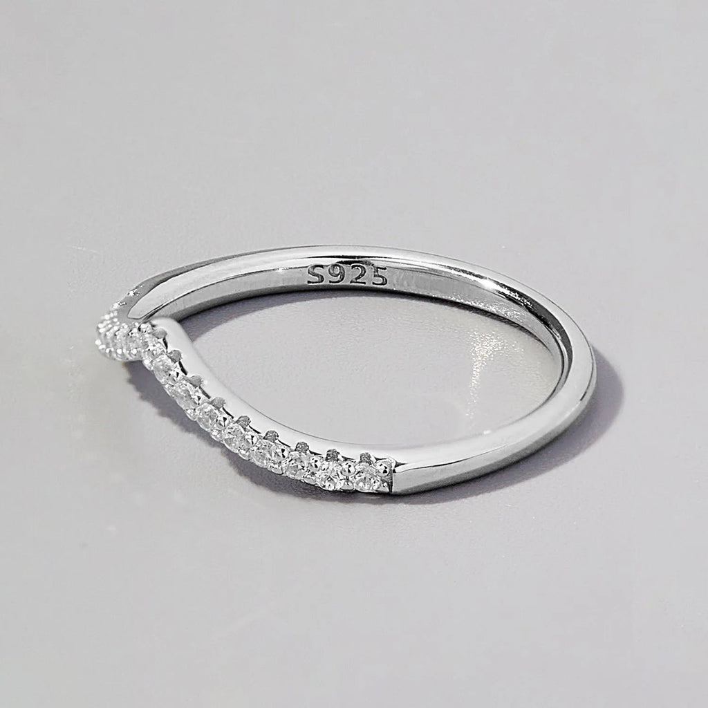 S925 Sterling Silver Chevron Ring with Zircon Accents