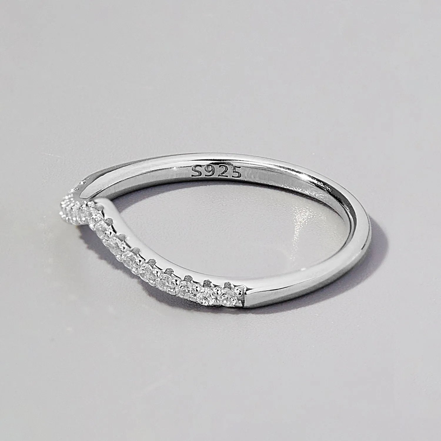 S925 Sterling Silver Chevron Ring with Zircon Accents