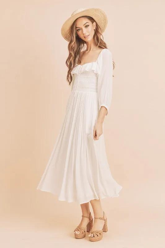 Ruffled Smocked Square Neck Balloon Sleeve Dress