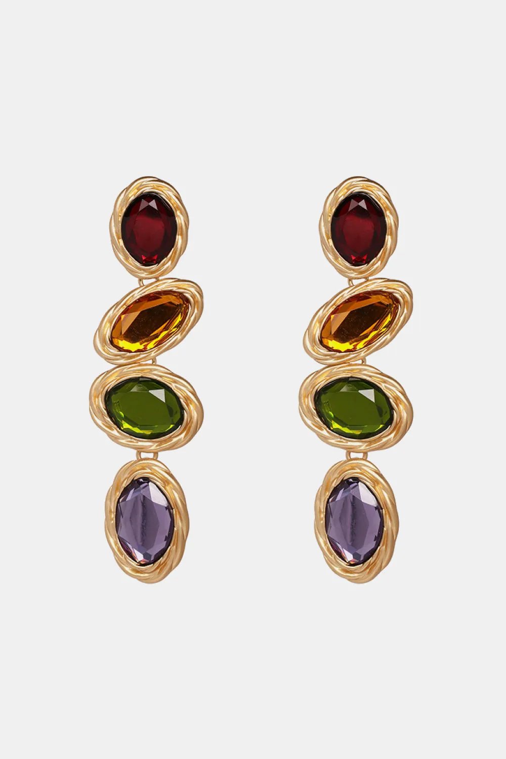 Jewel Tone Resin Statement Earrings with Gold-Twisted Frames