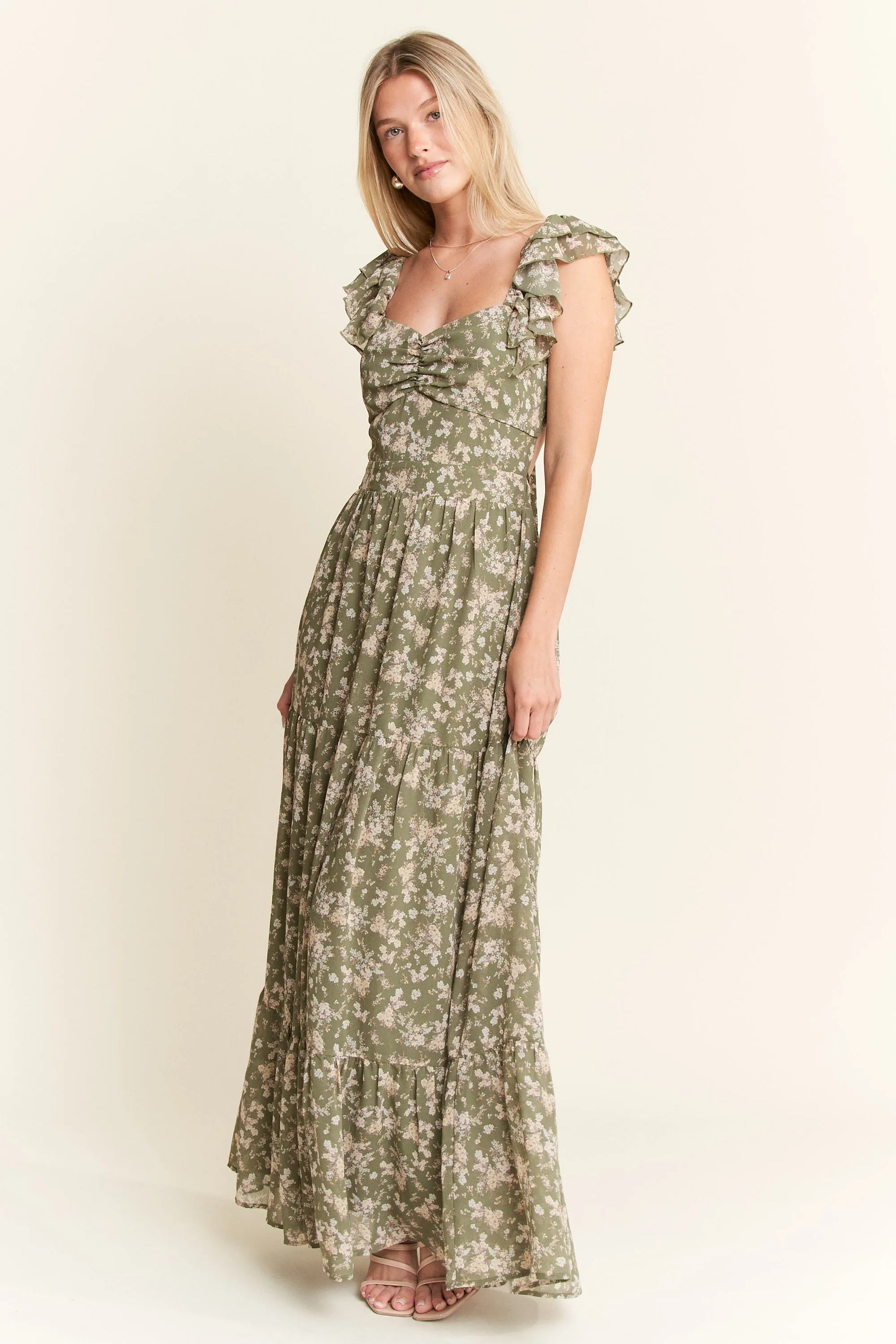 Jade By Jane Ruffle Sleeve Tiered Maxi Dress Jewelry Bubble