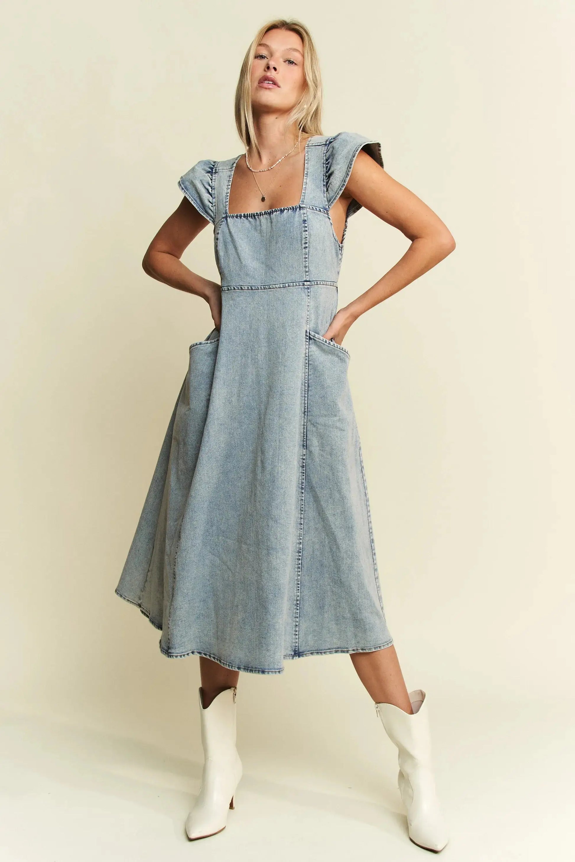 Jade By Jane Full Size Ruffled Denim Midi Dress Plus Size Trendsi