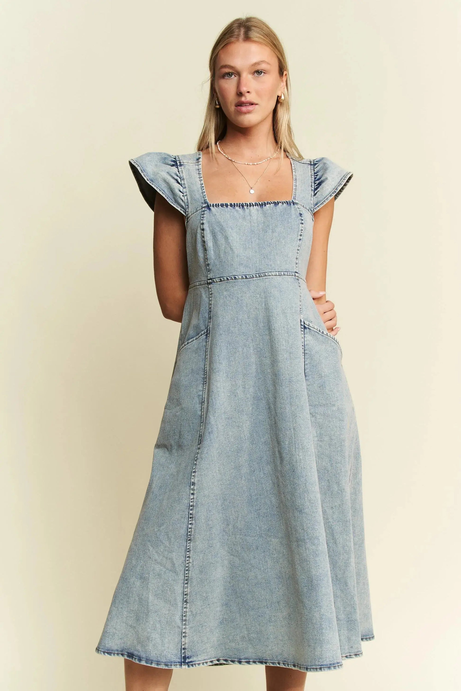 Jade By Jane Full Size Ruffled Denim Midi Dress Plus Size Trendsi