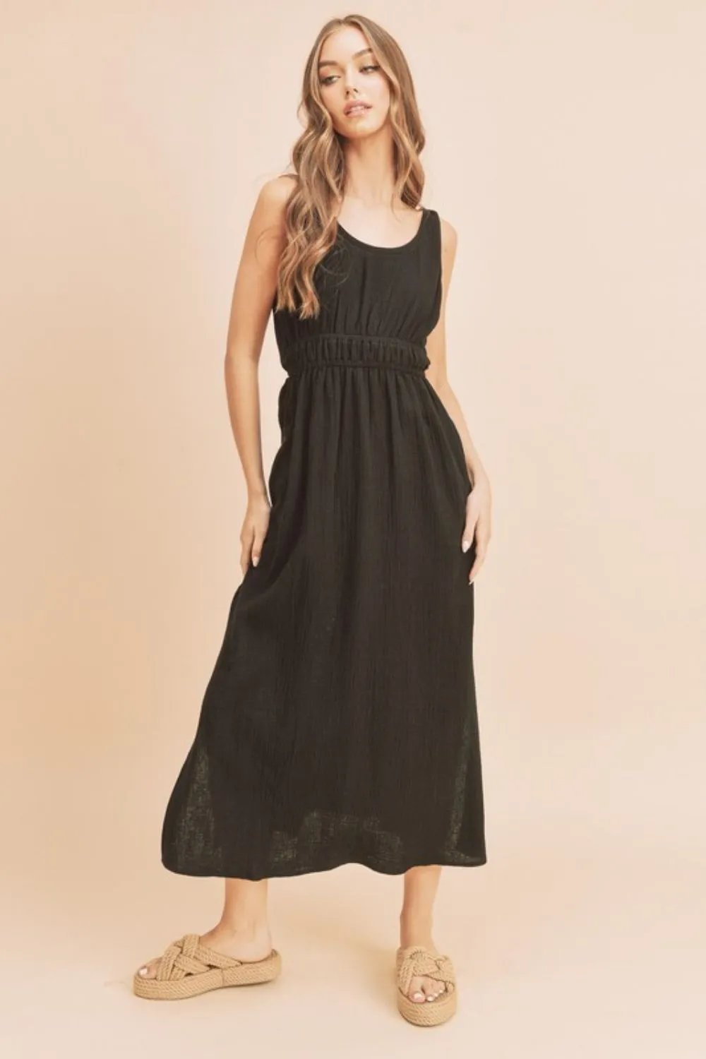 Side Slit Round Neck Sleeveless Tank Dress