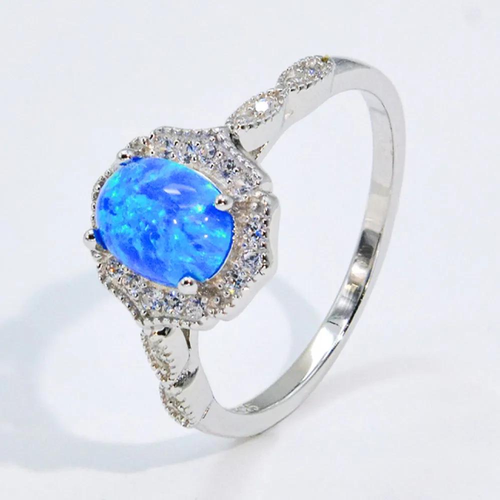 Sterling Silver Platinum-Plated Ring with Australian Opal Centerpiece