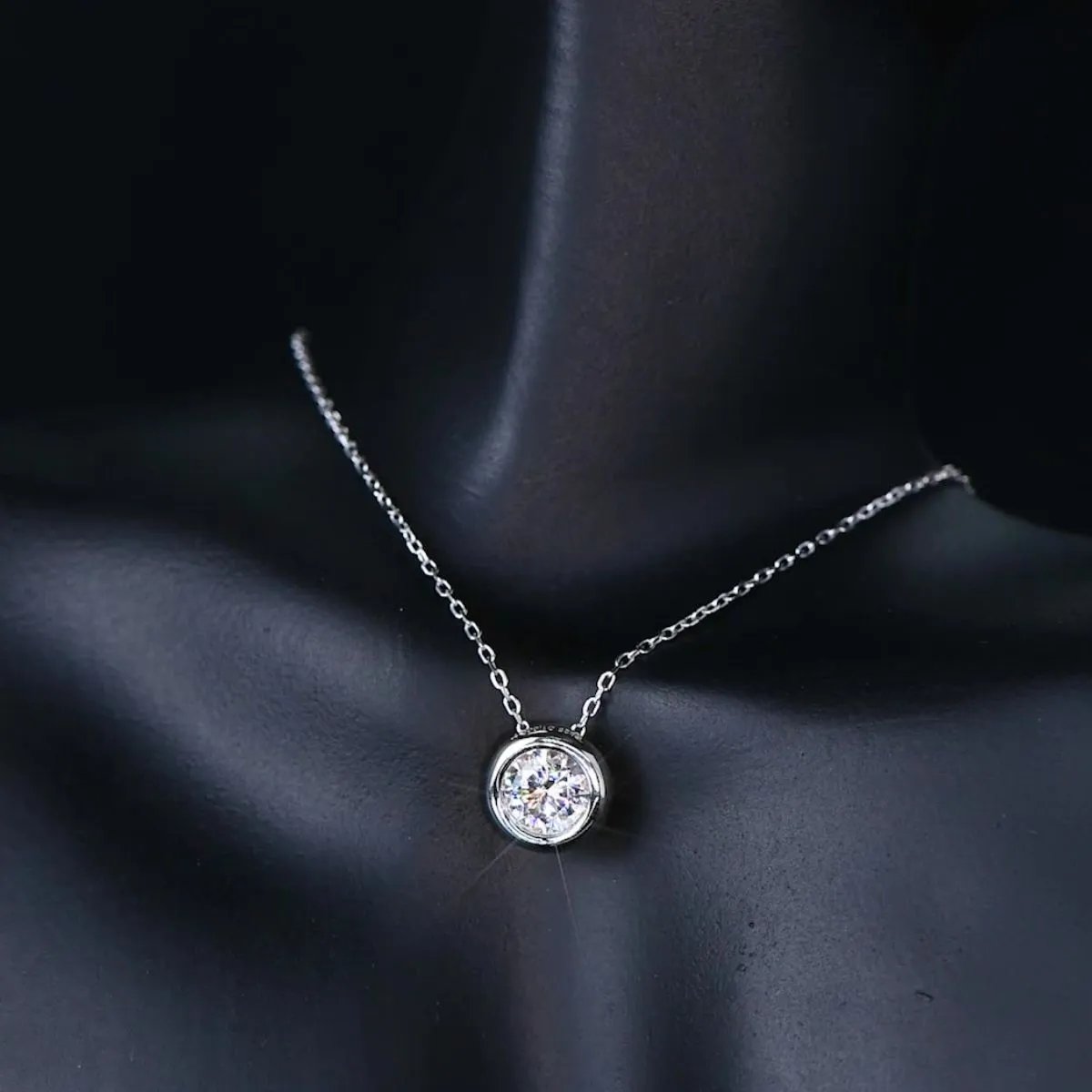 Dainty Round Moissanite Solitaire Pendant Necklace in Sterling Silver