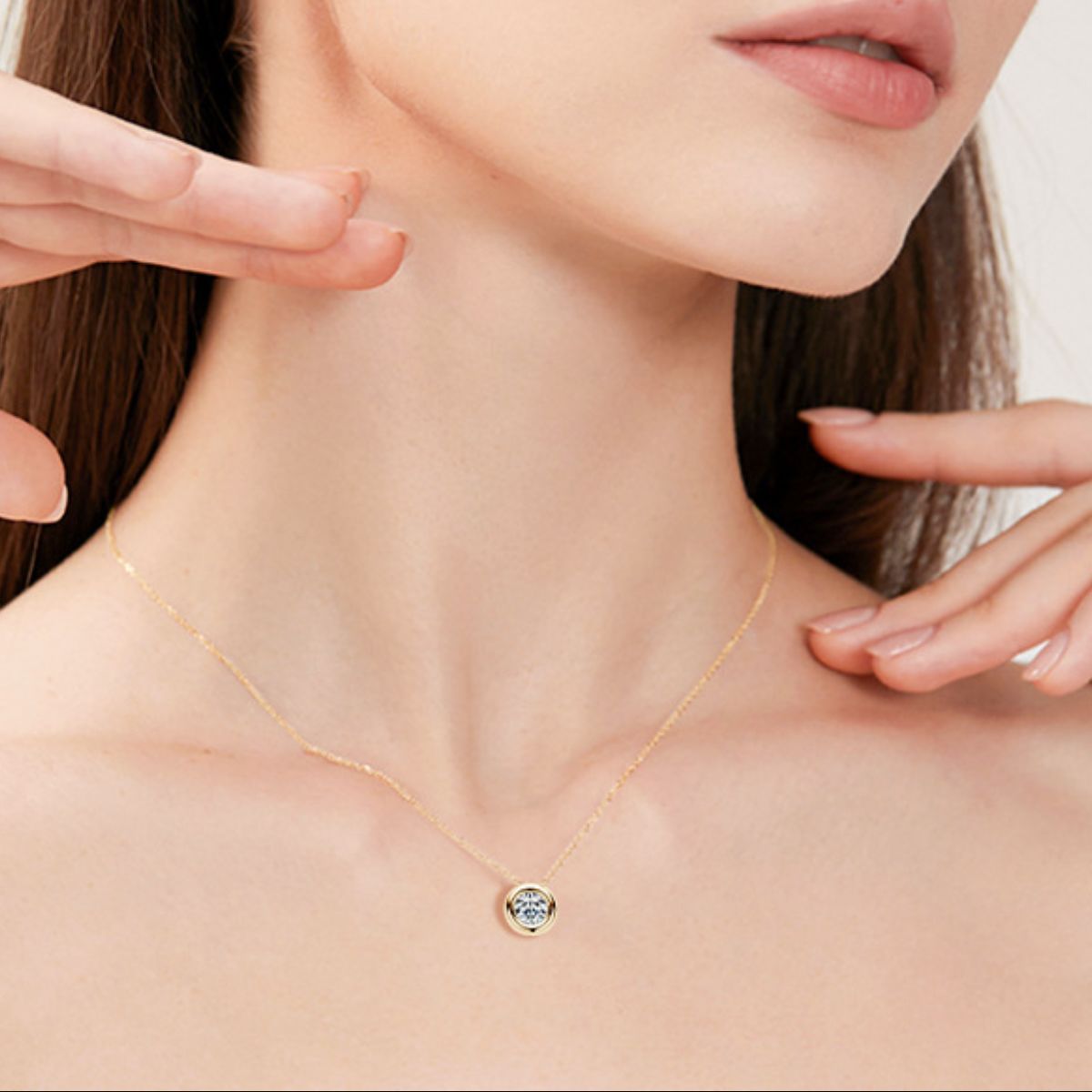 Dainty Round Moissanite Solitaire Pendant Necklace in Sterling Silver Jewelry Bubble