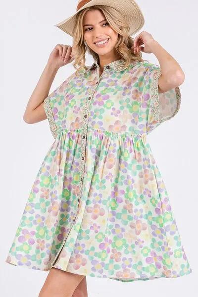Floral Babydoll Short Sleeves Multicolor Dress – Perfect for Every Occasion