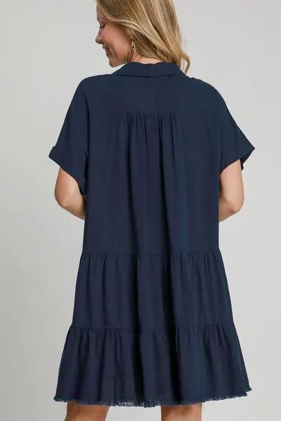 Tiered Dark Navy Dress with Raw Hem &#x26; Folded Sleeves You'll Love in 2025 - Apparel