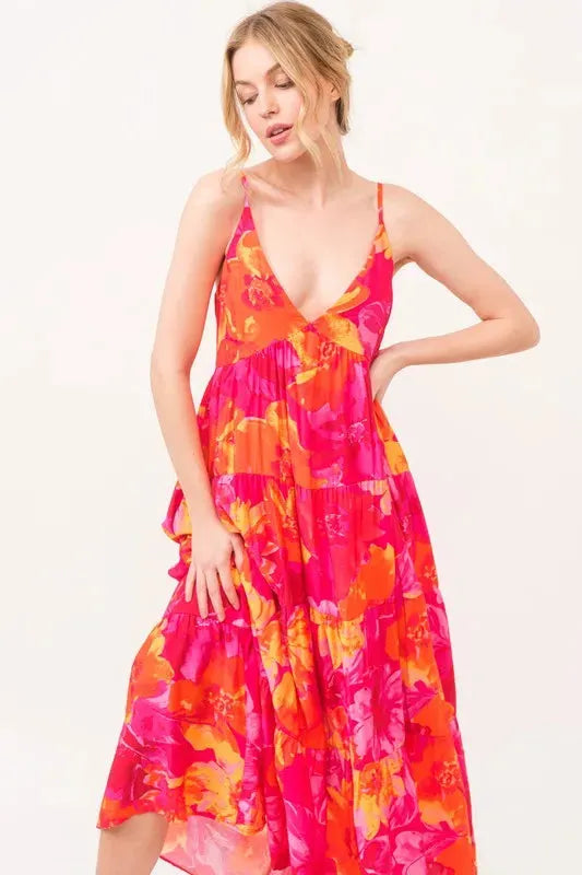 Floral Tiered Maxi Cami Dress with Pockets