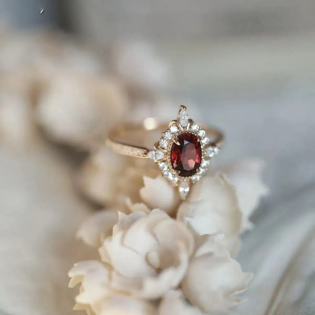 Floral Design Gold-Plated Sterling Silver Zircon Ring