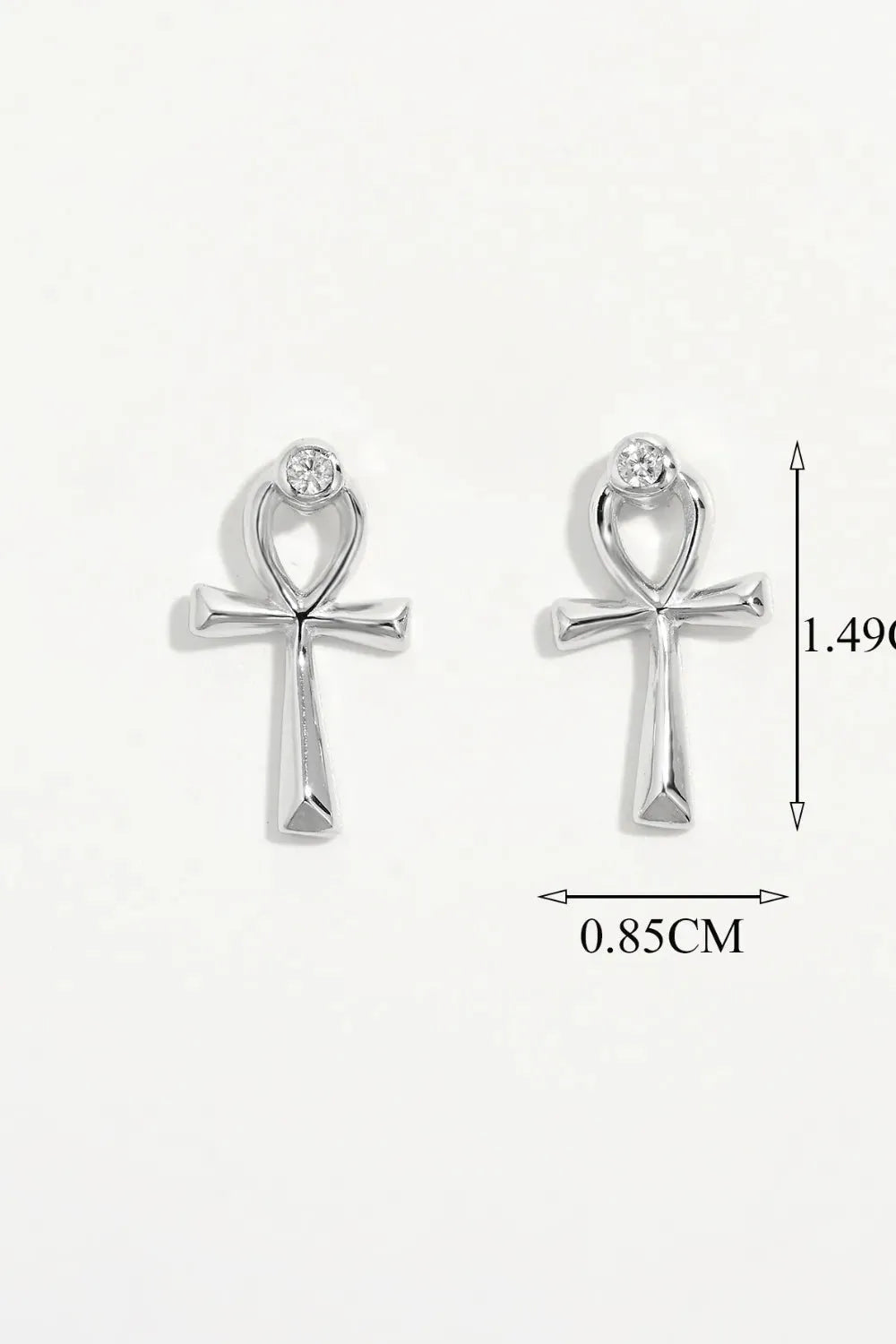 Jewelry Bubble Platinum-Plated S925 Sterling Silver Ankh Stud Earrings with Zircon Accent