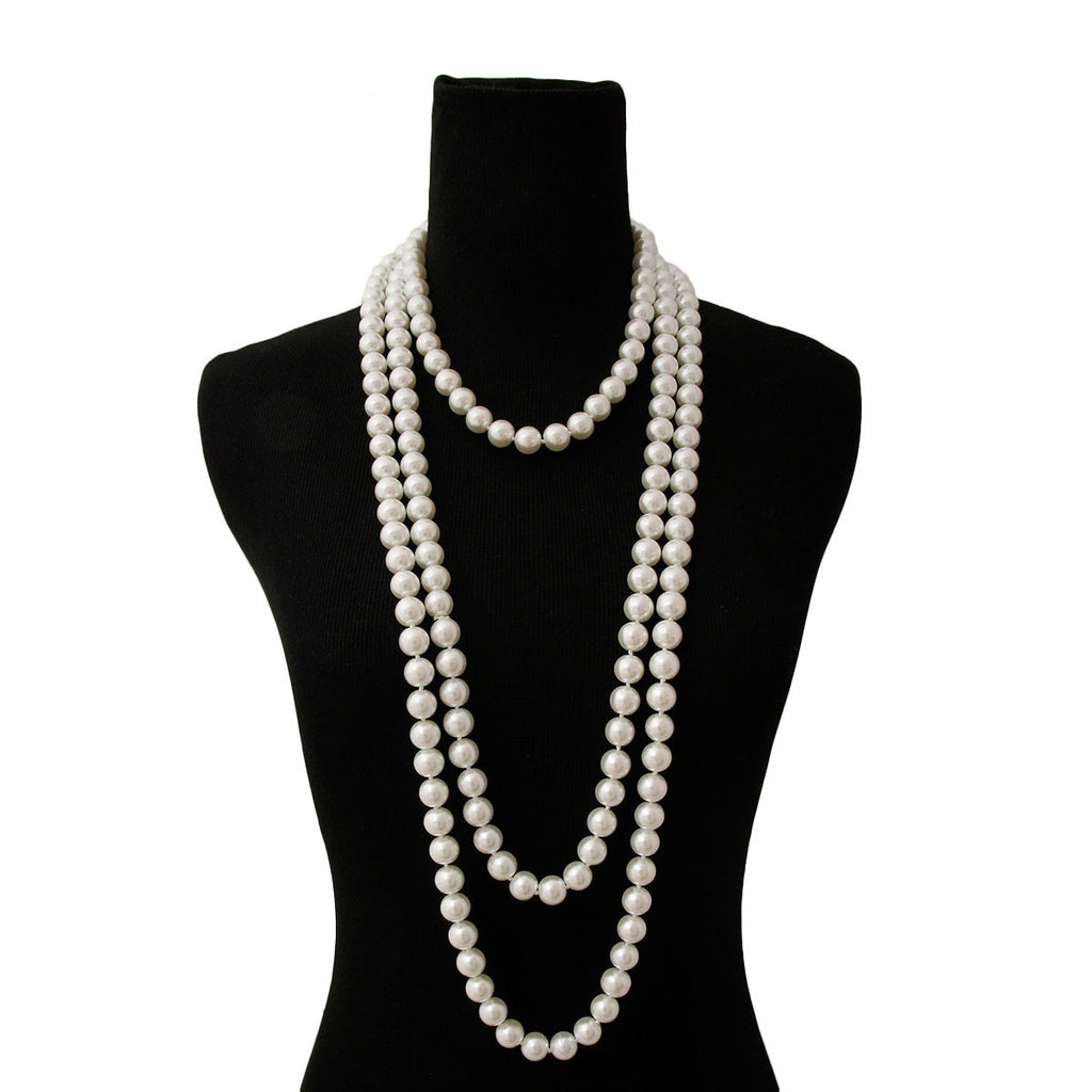 White Glass Pearl Necklace 96 Inch Rope Bridal Strand