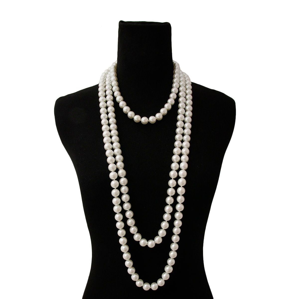 White Glass Pearl Necklace 96 Inch Rope Bridal Strand