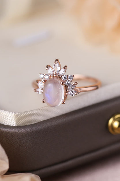 Elegant Moonstone Ring - 18K Rose Gold-Plated