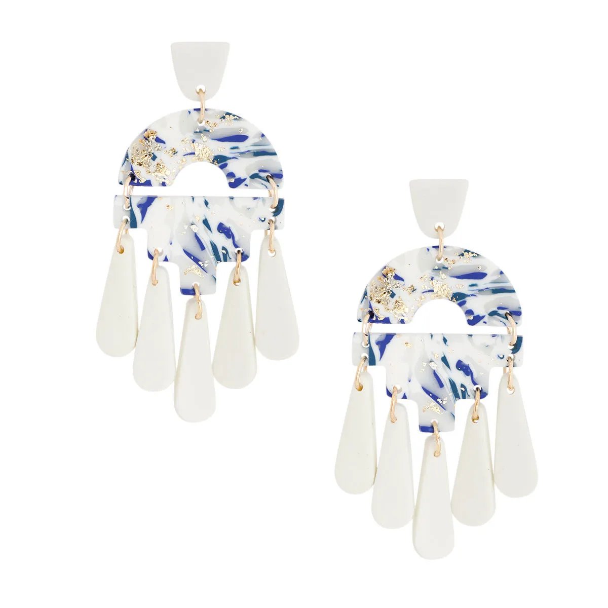 Marbled Dangle Earrings – Blue-white Statement Fashion Jewelry