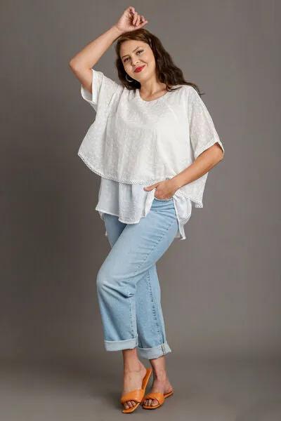Eyelet Layered Short Sleeve Blouse - White