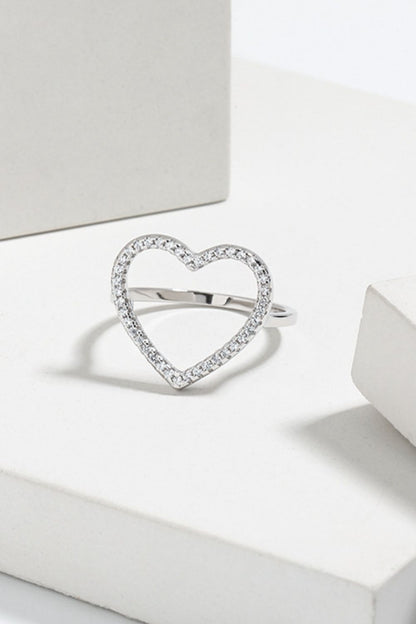 Open Heart Ring: Elegant Zircon-StuddPavé Cubic Zirconia Open Heart Ringed Design in Gold and Silver Finishes Trendsi