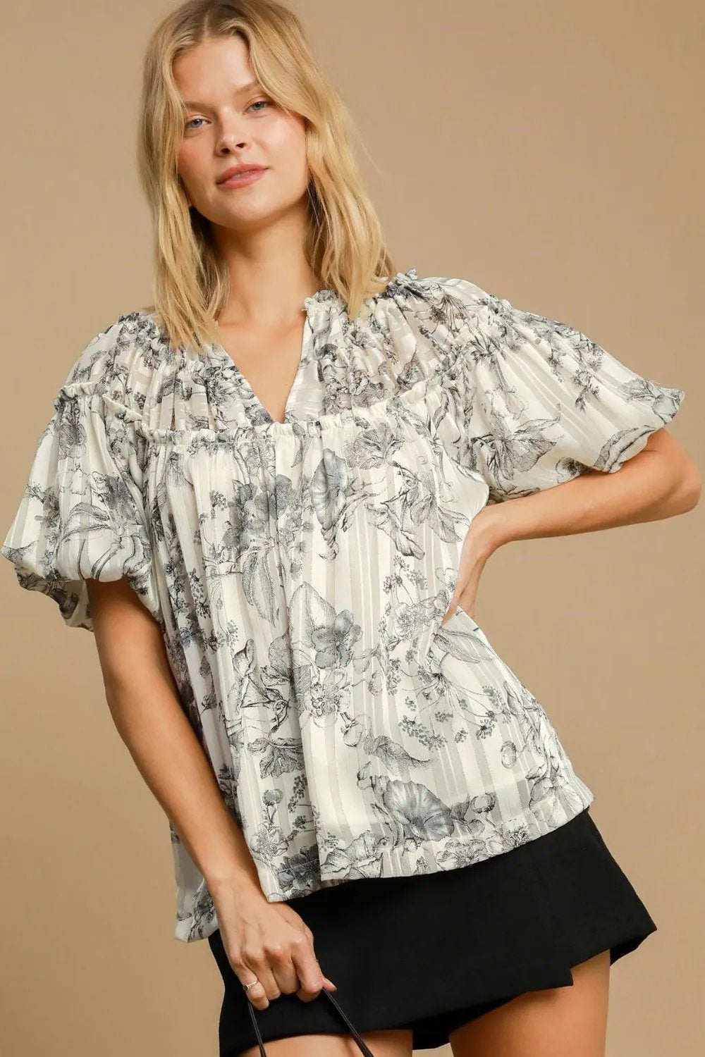 Floral Print Metallic Ruffle Blouse | Chic Everyday Fashion Statement