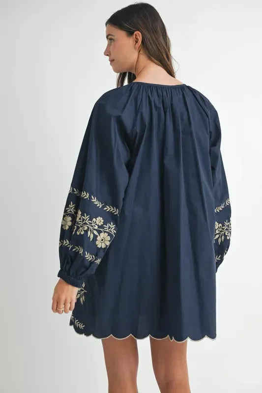 Embroidered Long Sleeve Peasant Mini Dress: Boho Elegance Redefined