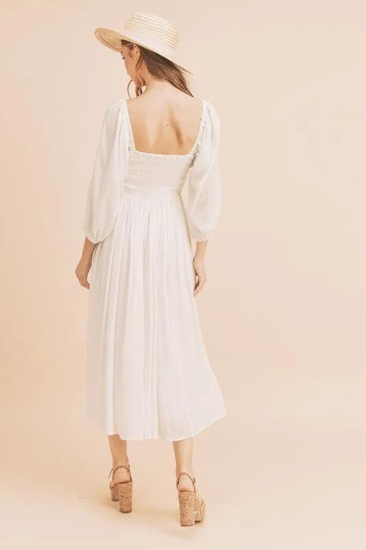 Ruffled Smocked Square Neck Balloon Sleeve Dress