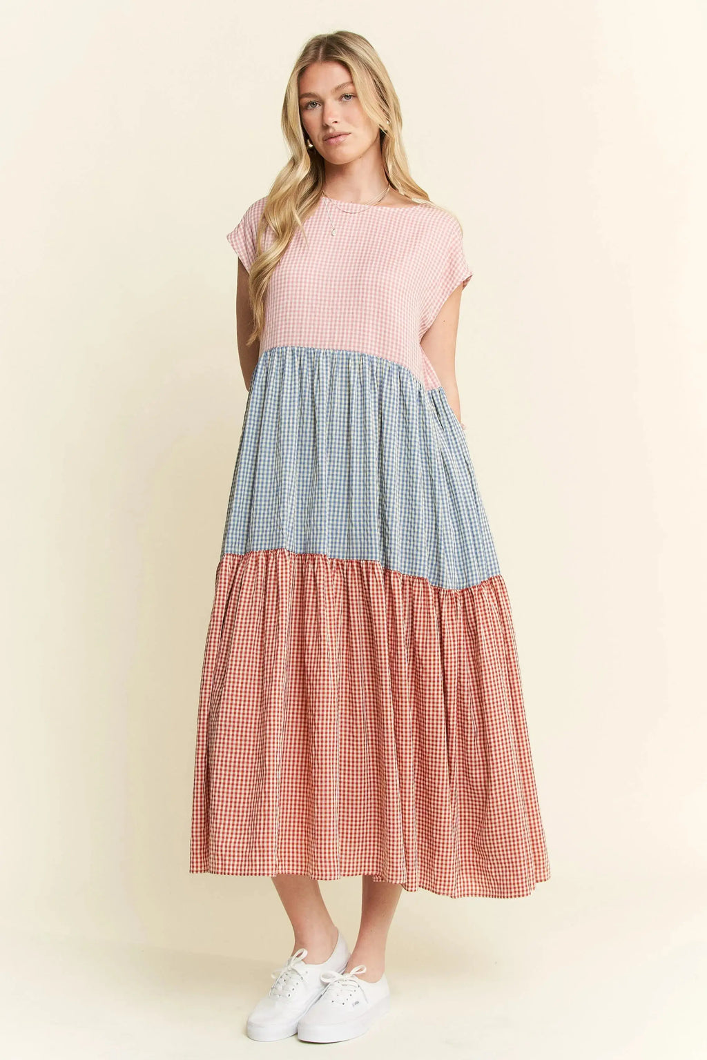 Jade By Jane Full Size Plaid Color Block Midi Dress Plus Size Jewelry Bubble