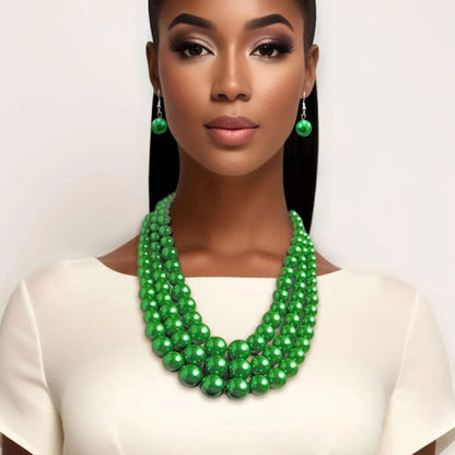 3-Strand Green Pearl Beaded Nested Necklace Set Jewelry Bubble