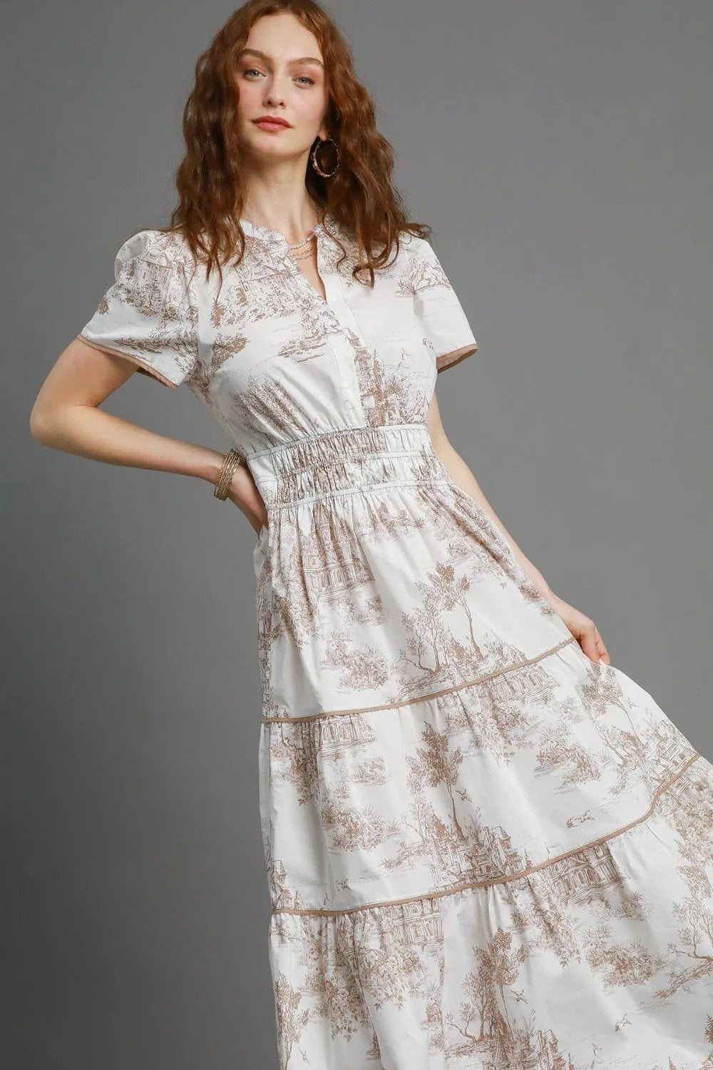 Stylish Landscape Print Tiered Maxi Dress: Perfect for Summer Elegance