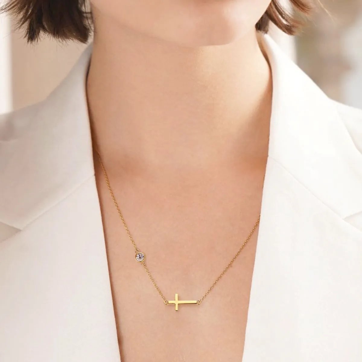 Dainty Moissanite Cross Necklace - 18K Gold-Plated Sterling Silver