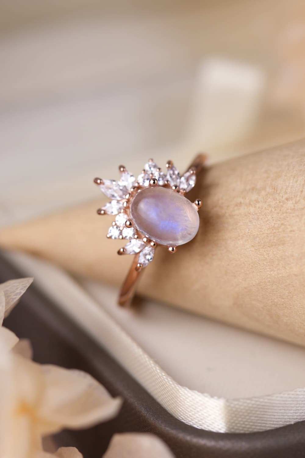 Elegant Moonstone Ring - 18K Rose Gold-Plated