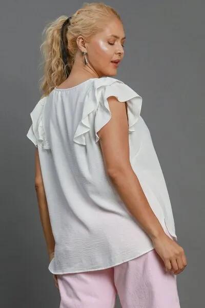 V-Neck Double Layered Ruffle Sleeve Blouse