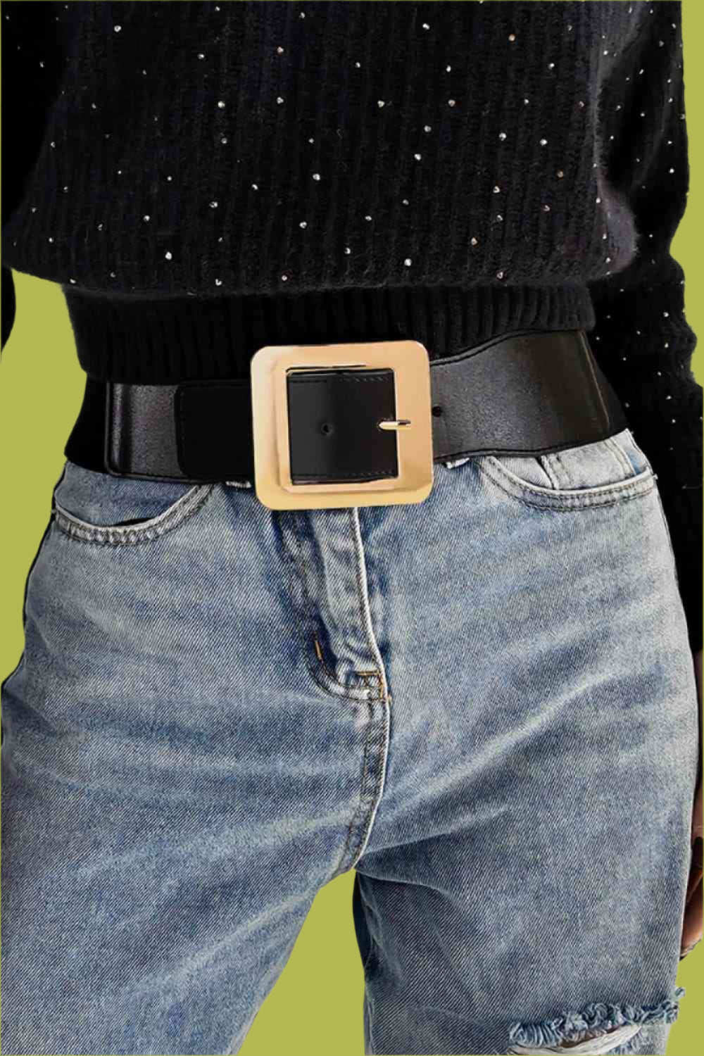 Elegant Black Belt – Gold Buckle Accent Trendsi