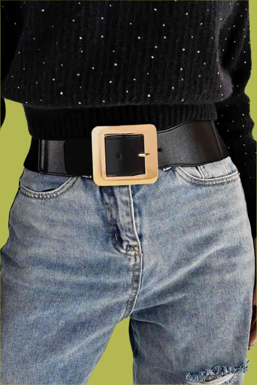 Elegant Black Belt – Gold Buckle Accent