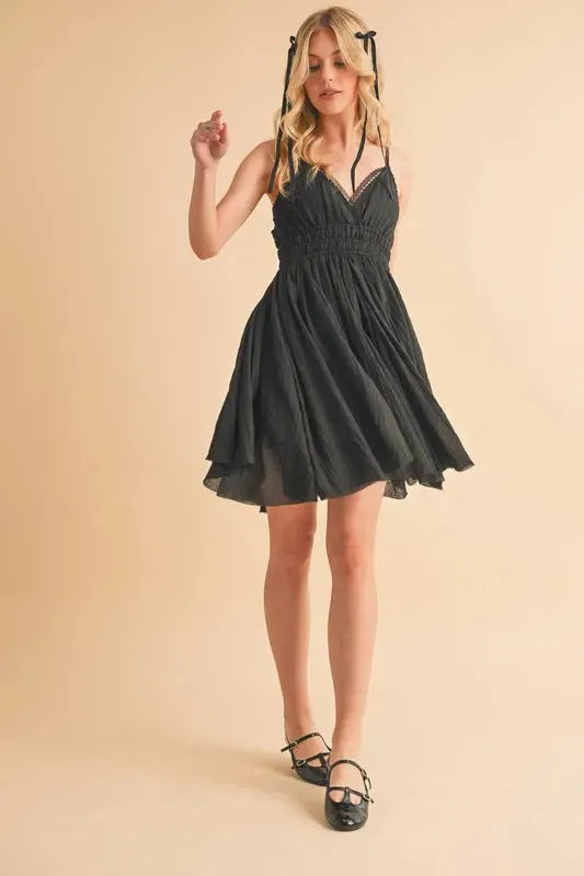 Black Lace Detail Mini Cami Dress - Chic and Feminine