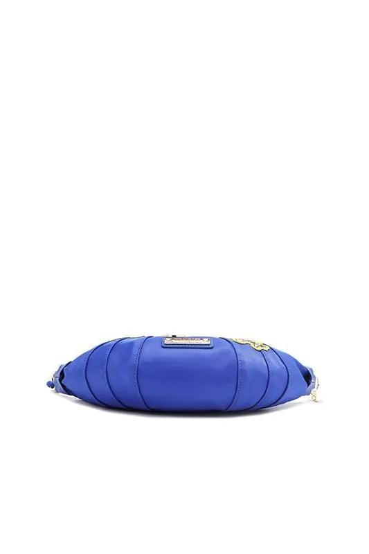 Nicole Lee USA Patch Croissant Bag - Small Vegan Leather Shoulder Bag with Travel-Inspired Embroidered Patches