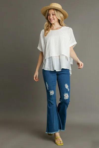 Eyelet Layered Short Sleeve Blouse - White