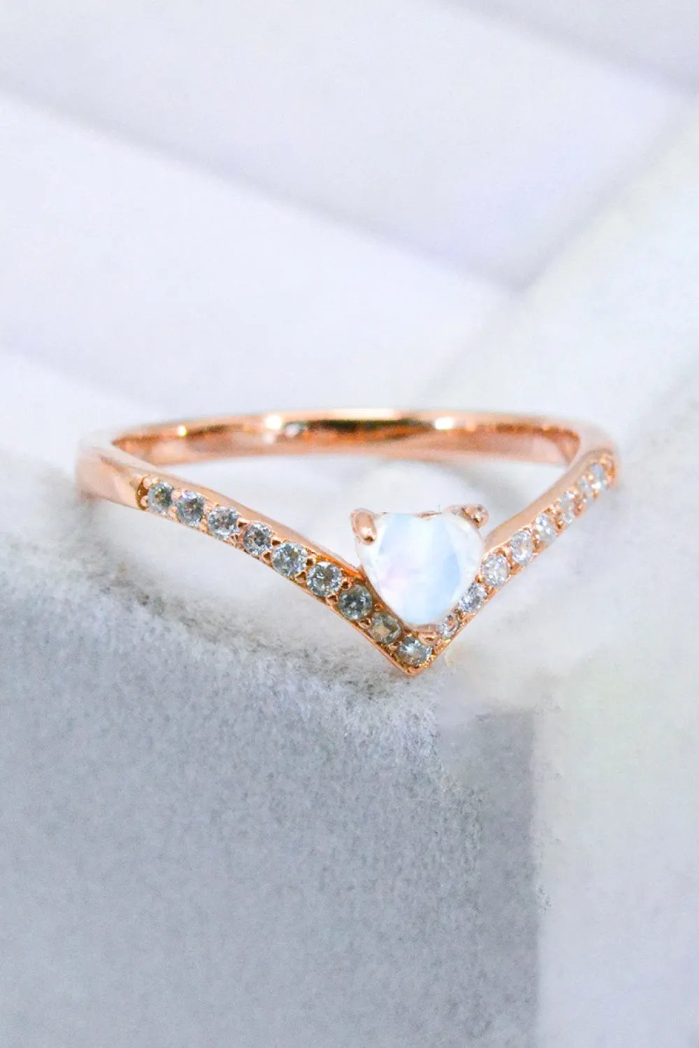 Moonstone Heart Ring - Modern Minimalist Design in S925 Sterling Silver