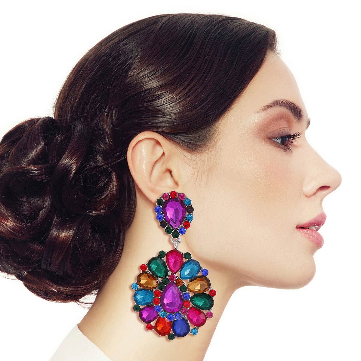 Multicolor Statement Earrings Colorful Rhinestone