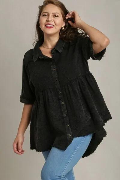 Black Cotton Gauze Button Front Shirt – Lightweight and Timeless Wardrobe Staple