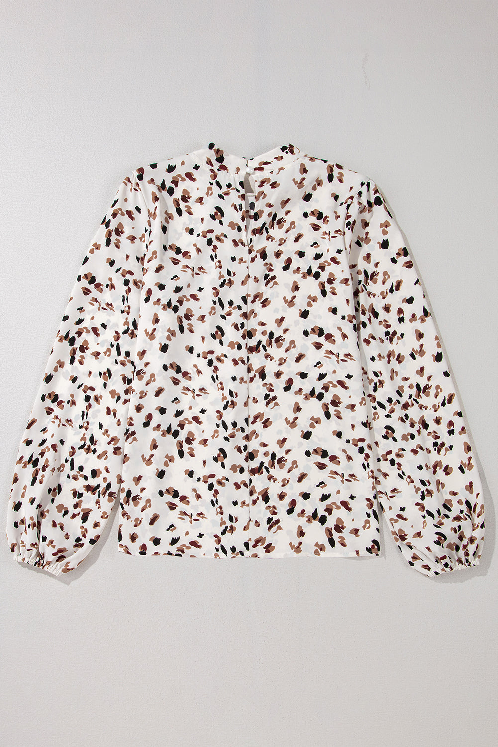Leopard Print Puff Sleeve Mock Neck Blouse with Pleated Detail – Black or White
