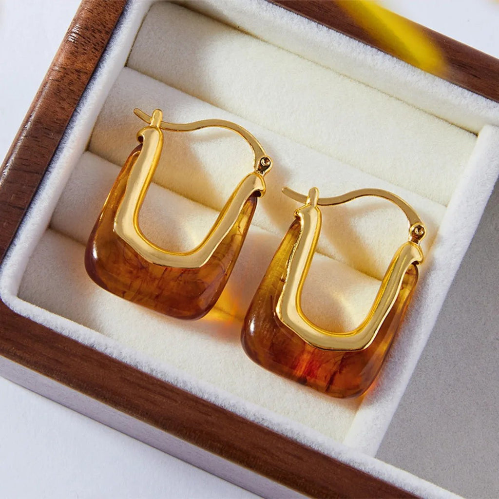 Gold-Plated U-Shape Resin Earrings - Modern Lightweight Design