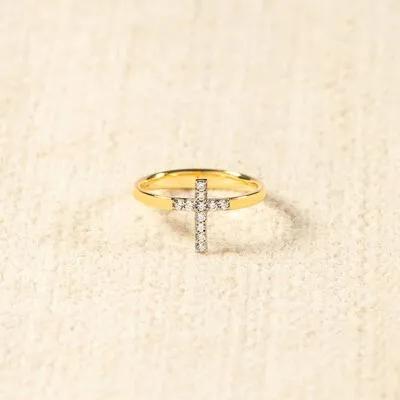 Dainty Pavé Cross Ring – Sterling Silver Jewelry