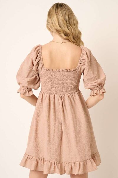 Taupe Smocked Ruffled Hem Half Sleeve Mini Dress: Your Go-To Pick for Chic and Easy Fashion Trendsi