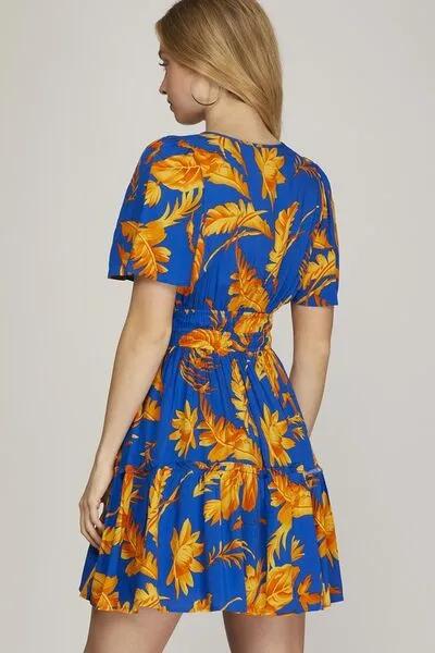 Printed Notched Short Sleeve Frill Tiered Dress in Royal Blue – Your Go-To Summer Look
